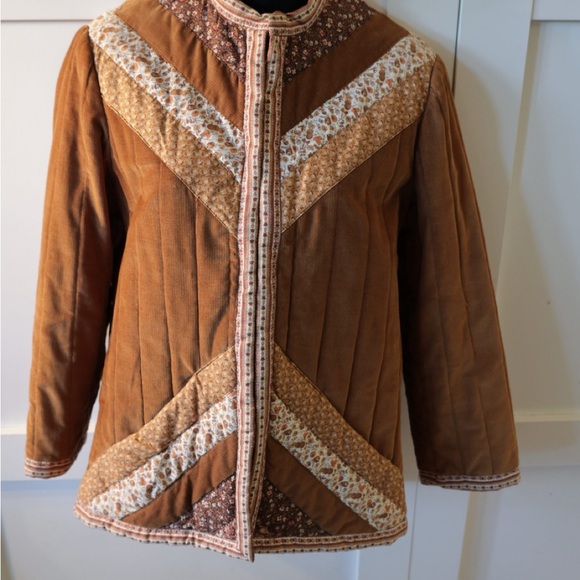 Brown Quilted Women's Jacket vintage corduroy cottagecore floral - Picture 2 of 6